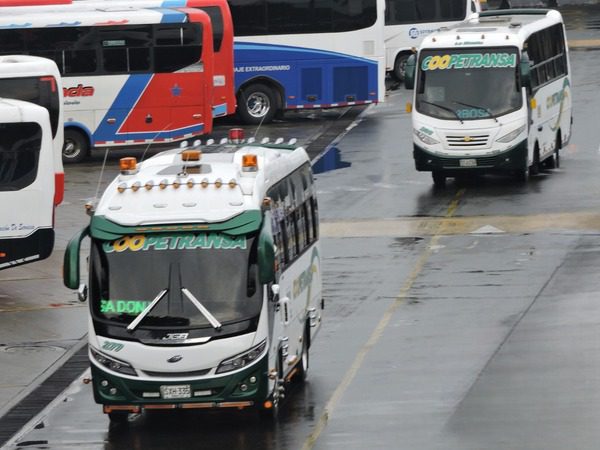 Coopetransa buses at Terminal del Norte in Medellín, Colombia — the main bus station for day trips to Río Claro and other destinations in Antioquia