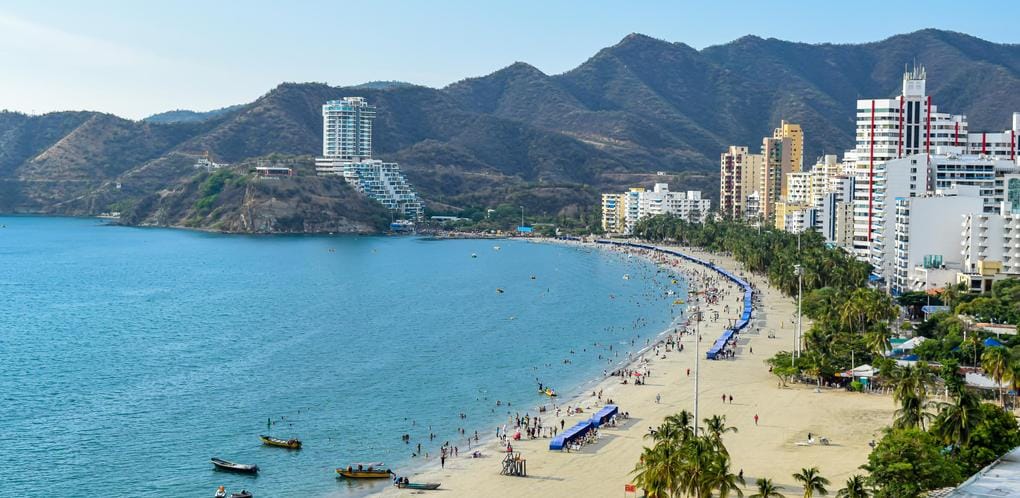 The beautiful bay of Santa Marta, a popular coastal city where the cost of living in Colombia is often more affordable than in the capital.