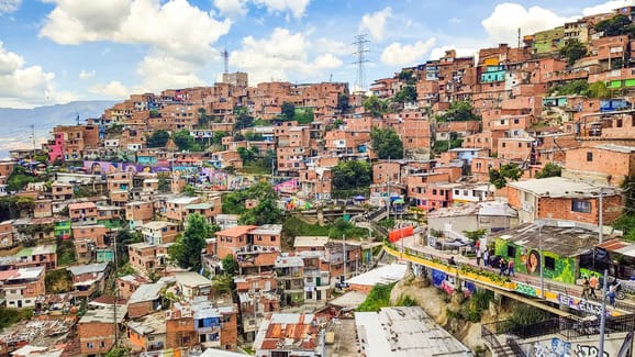 stunning view from above of comuna 13 city part of medellin